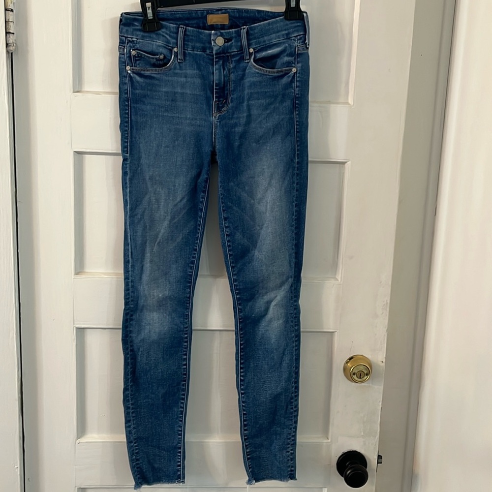 Mother Blue Denim Jeans Looker Ankle Fray Size 25 EUC